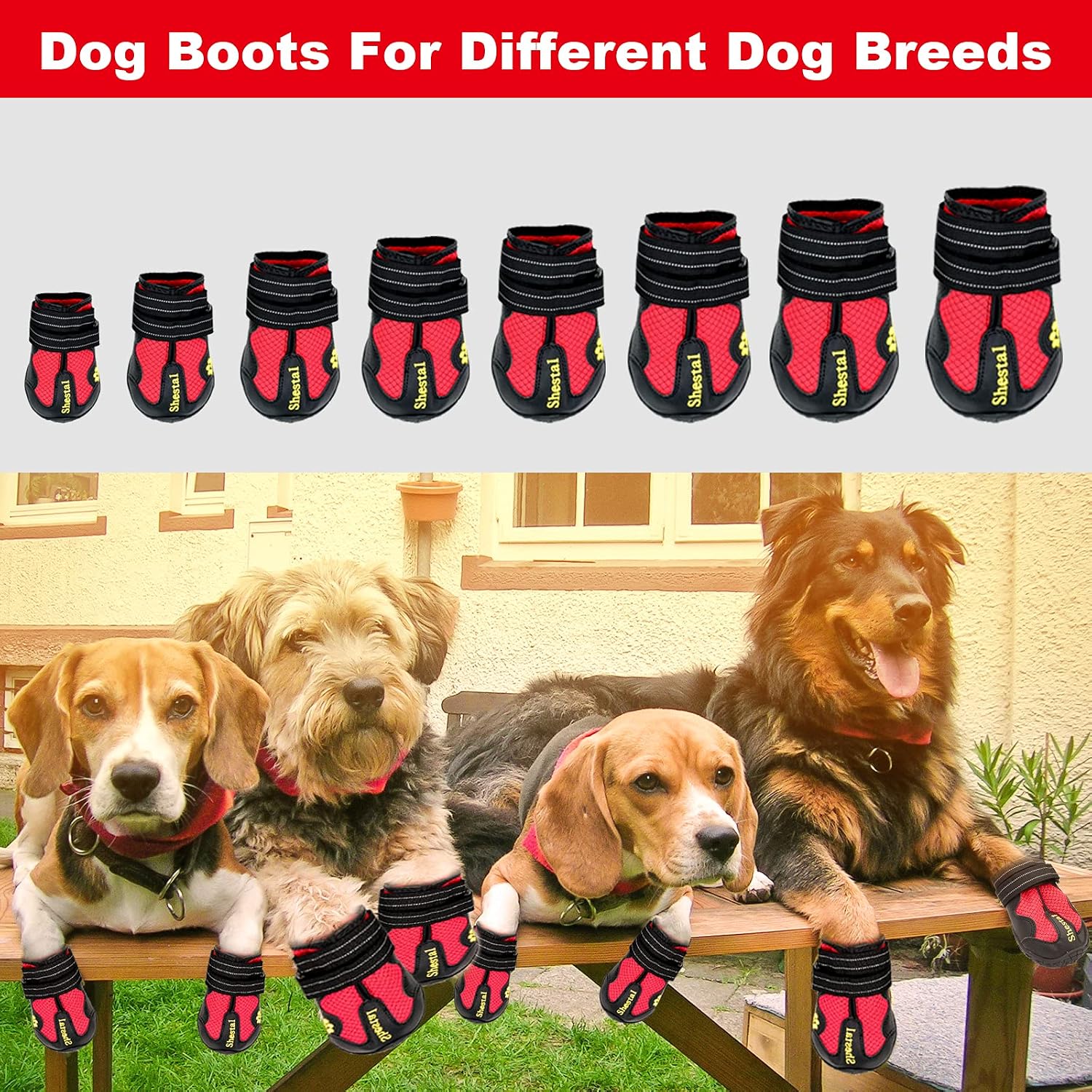 CADO SHY Dog Boots for Large Medium Small Dogs Non-Slip, Snow Winter Dog Booties, Dog Shoes for Hot Pavement, Paw Protector for Big Little Dogs Running, Hiking, Outdoor, Rubber Sole, 4Pcs