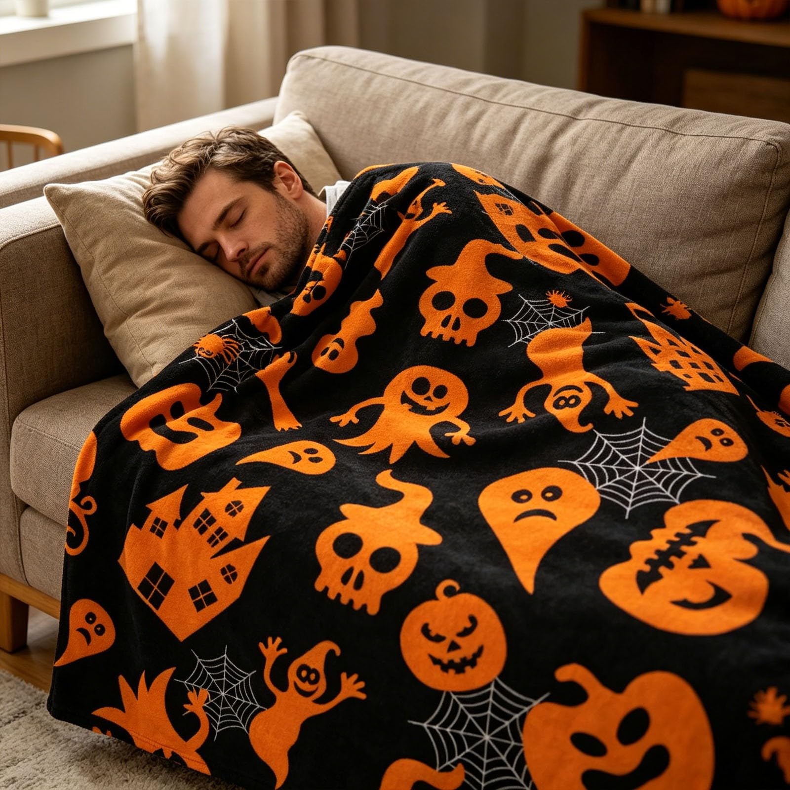 Halloween Kuscheldecke Flauschig,Weiche Sofadecke mit Motiv 200cm X 180CM