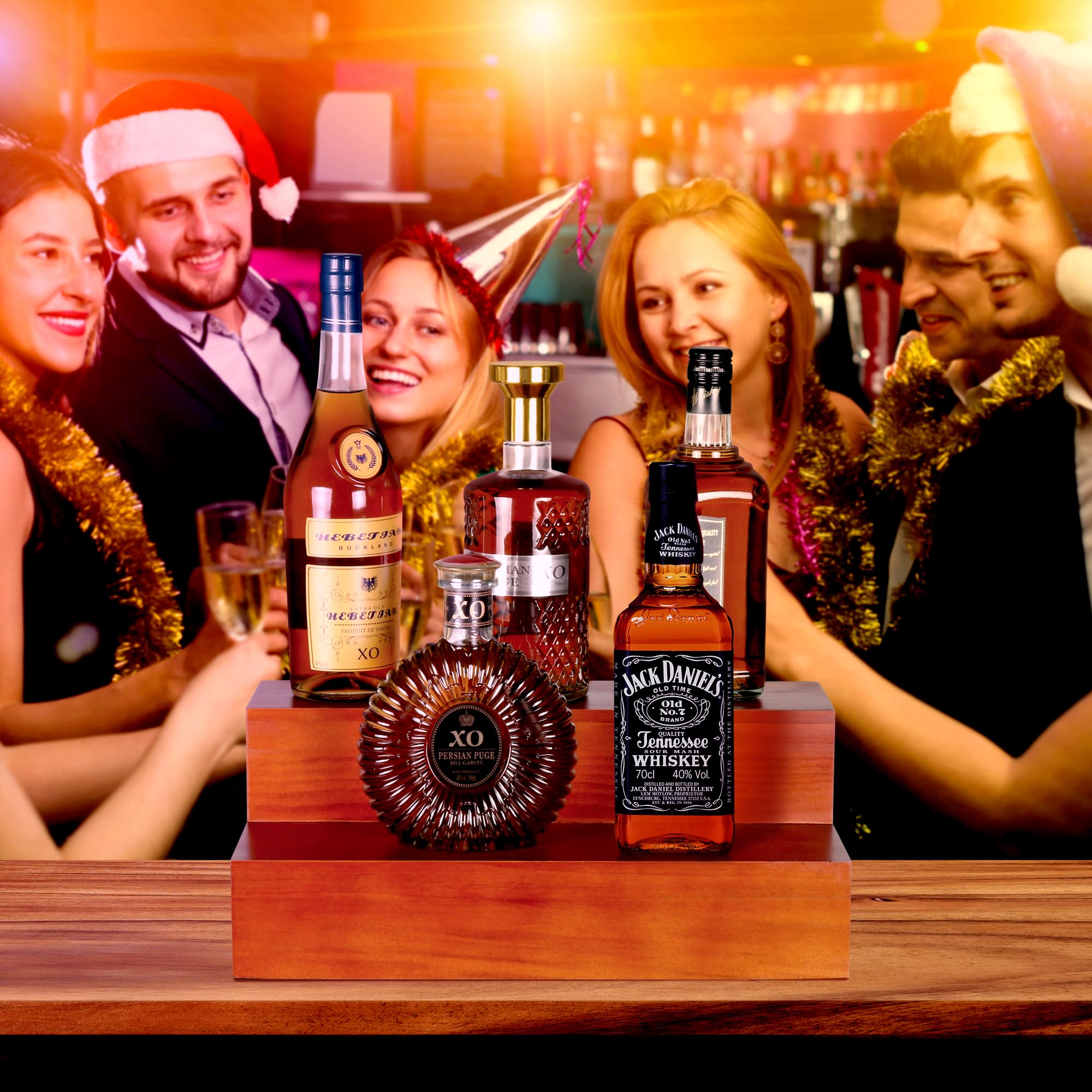 Espositore Per Bottiglie Di Liquori 2 Livelli - Ripiano In Legno Di Pino Espandibile - Per Bar, Whisky, Vino, Profumi - Confezione Da 2 - 3
