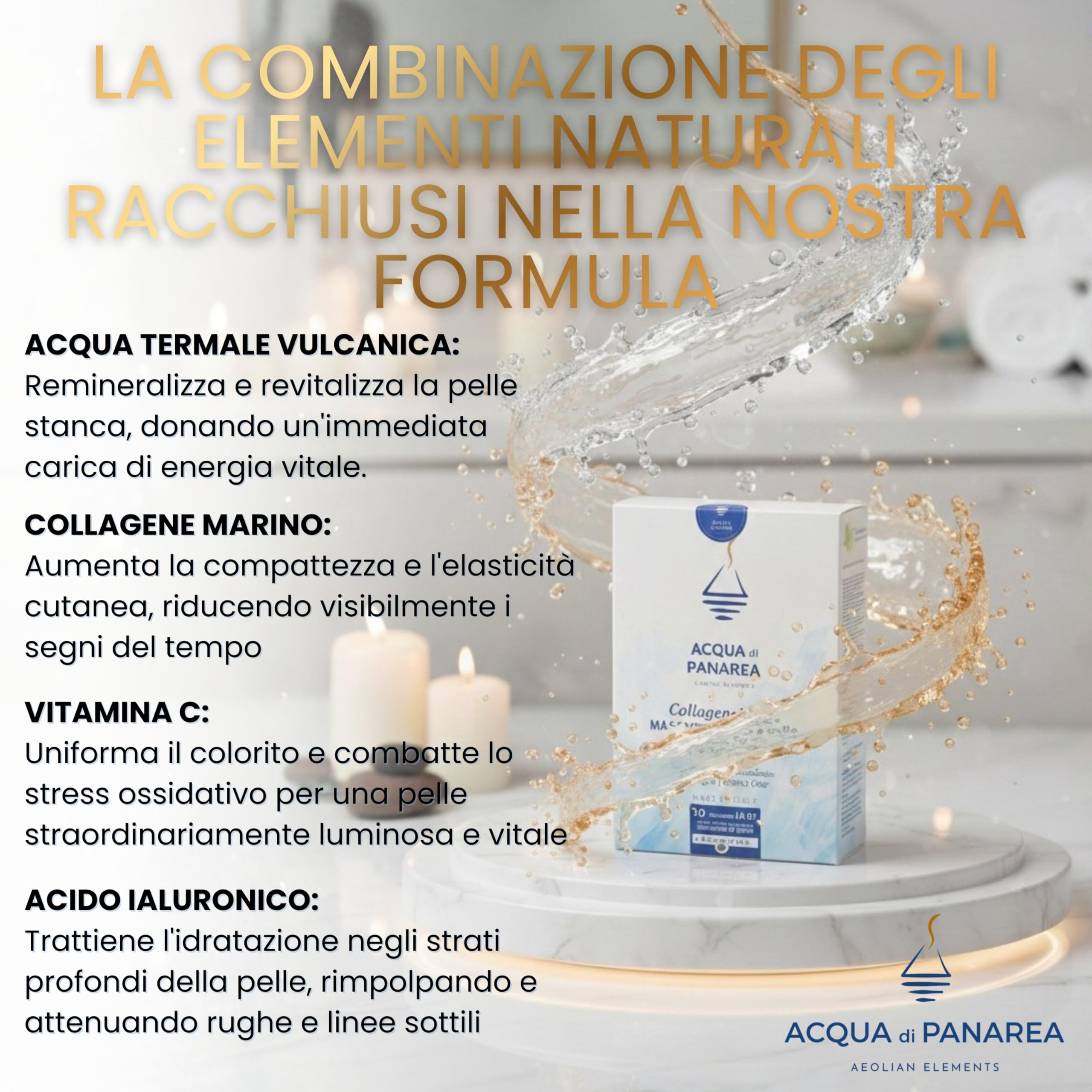 Acqua di Panarea CollageneMask Maschera Viso e Collo con Collagene Marino, Vitamina C, Acido Ialuronico e Acqua Termale Vulcanica, Idratante e Illuminante, Made in Italy