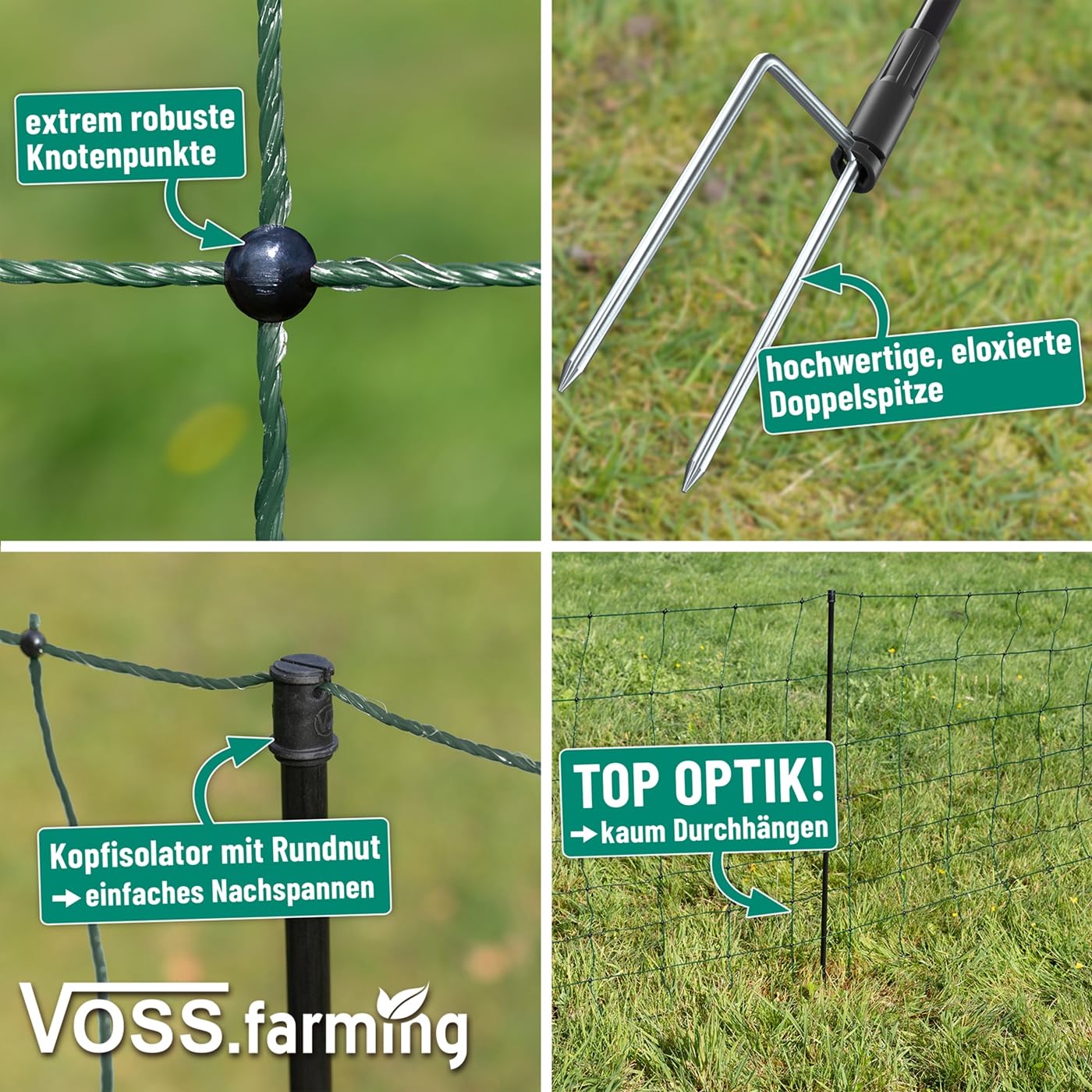 VOSS.farming farmNET+ Rete elettrificabile per Pecore 25 m 90 cm 2 Punte Verde