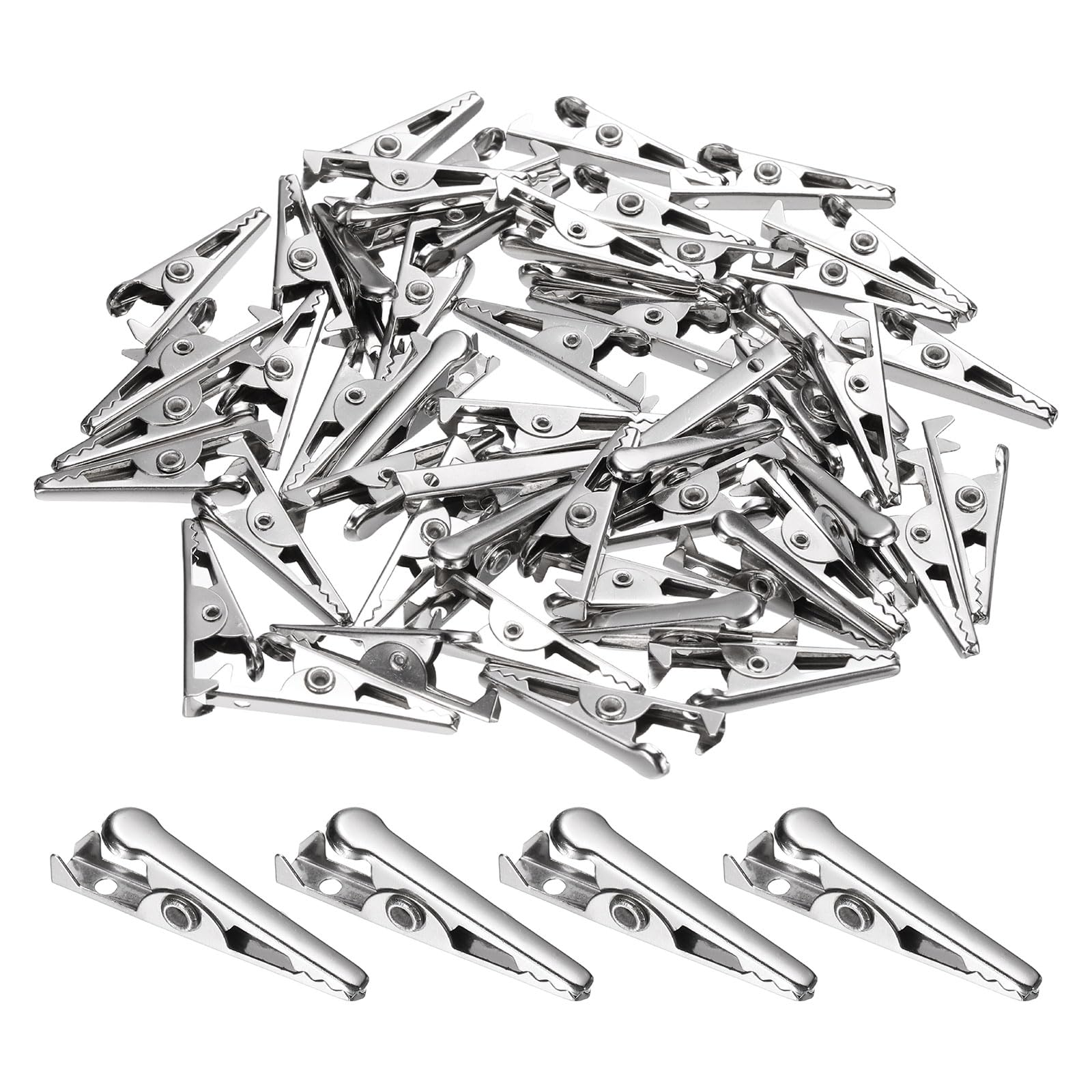 sourcing map 50pcs Alligator Clips 24mm Small Steel Crocodile Clamps for Multimeter Laboratory Electric Battery Testing Cable Lead Clip, Silver
