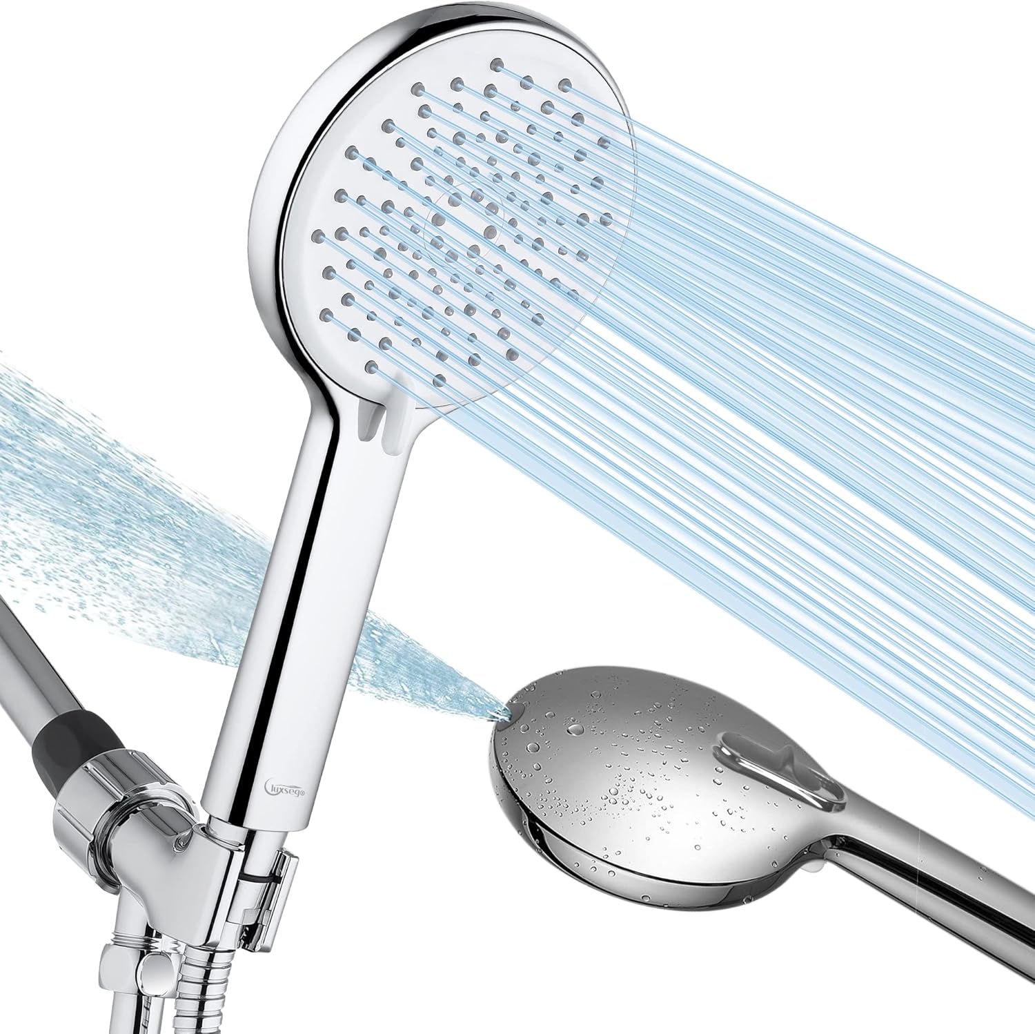 Luxsego High Pressure Shower Head with Handheld, 4 Spray Settings with