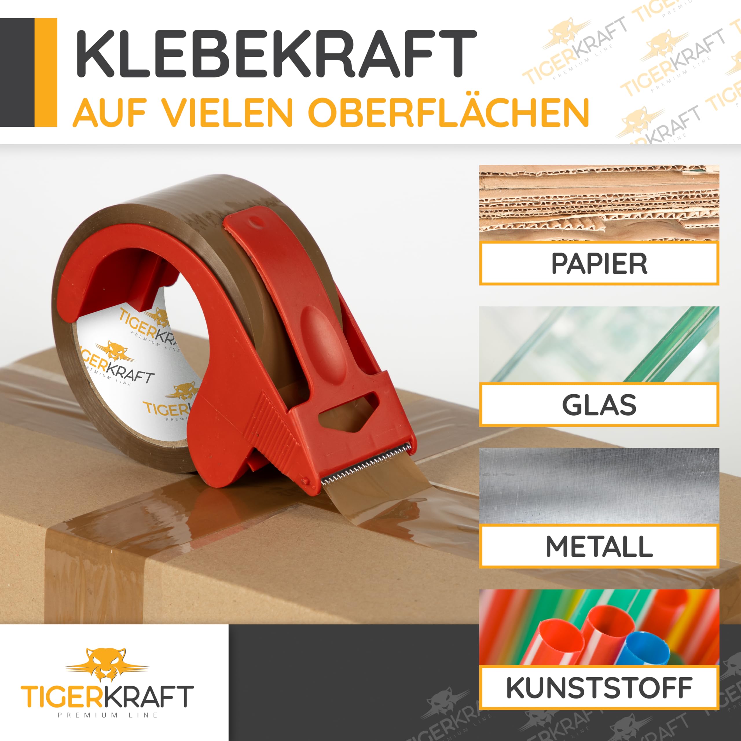 TIGERKRAFT – Nastro adesivo a basso rumore con avvolgitore – Nastro adesivo resistente ai raggi UV – Nastro adesivo ogni 48 mm x 66 m / 48 micron – Nastro per imballaggio per spedizione, magazzino,