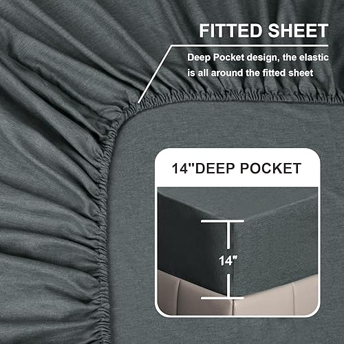 Miniatura 4 de PureFit Juego de sábanas de alta calidad con textura de lino, juego de sábanas de 4 piezas (1 sábana encimera, 1 sábana bajera, 2 fundas de