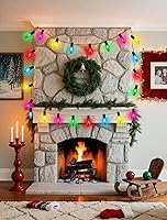 Vista 6 de Luces de Navidad C9 multicolor, 7.62 metros de cadena de luces transparentes multicolor con 26 bombillas de vidrio transparente (1 de repuesto)