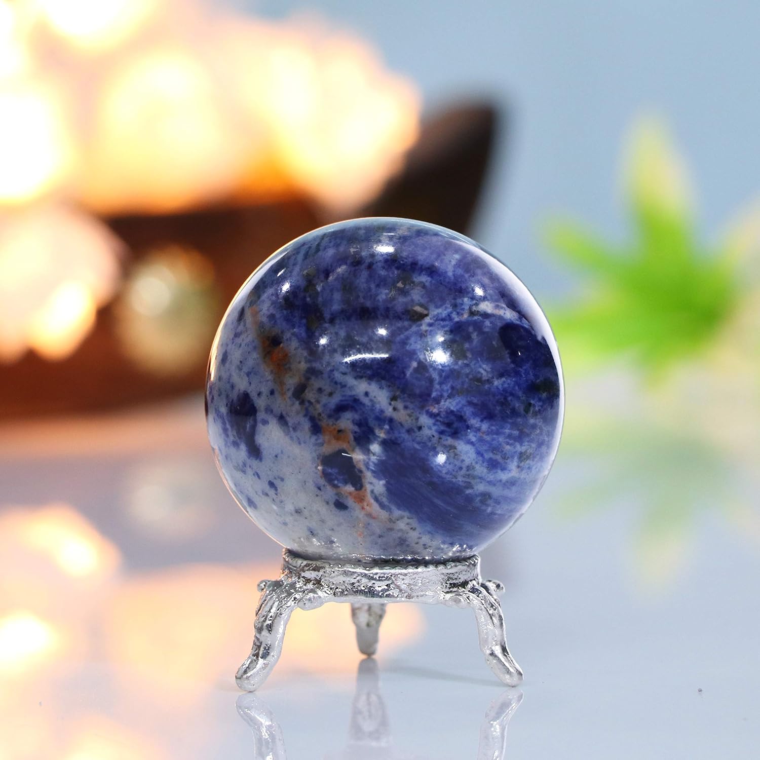ZAICUS 50 mm Sodalite Sphere Ball with Metal Stand Gemstone Ball for Witchcraft and Decorative Balls Sculpture Figurine Home Decor Collection Gift Photography Crystal Sphere Decoration