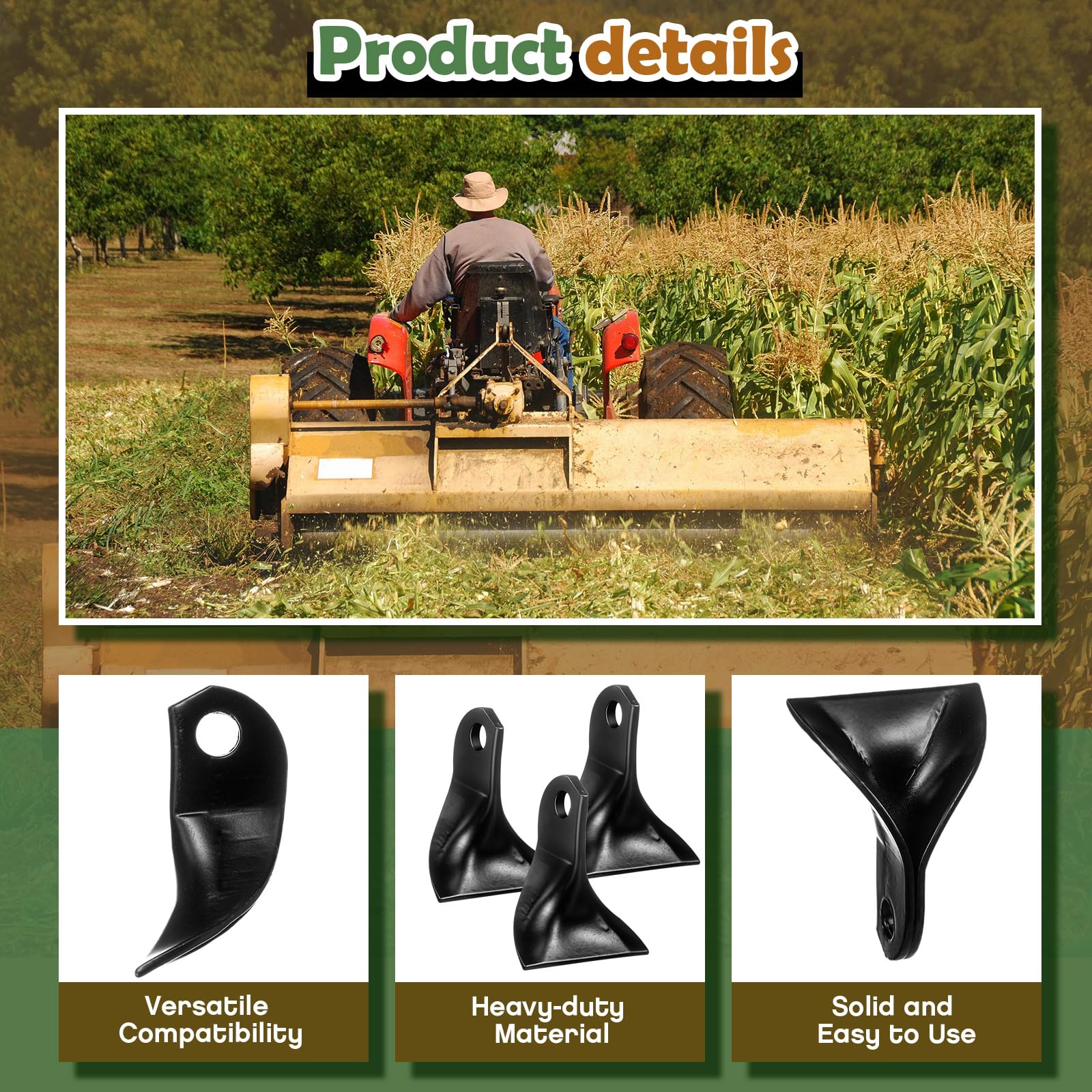 Threlaco 60 lame per falciatrice a flagello, coltelli da taglio per prato, coltello da taglio per erba, paletta, lame per falciatrice