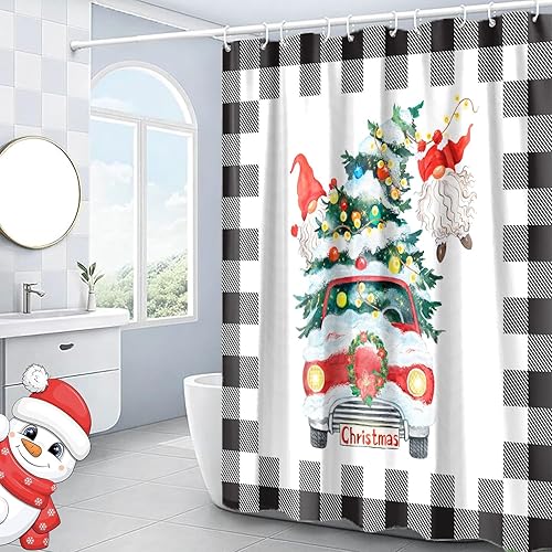 Hipposama Cortina de ducha de Navidad para baño, decoración de Navidad, regalo de cortinas de ducha con 12 ganchos, 72 x 72 pulgadas