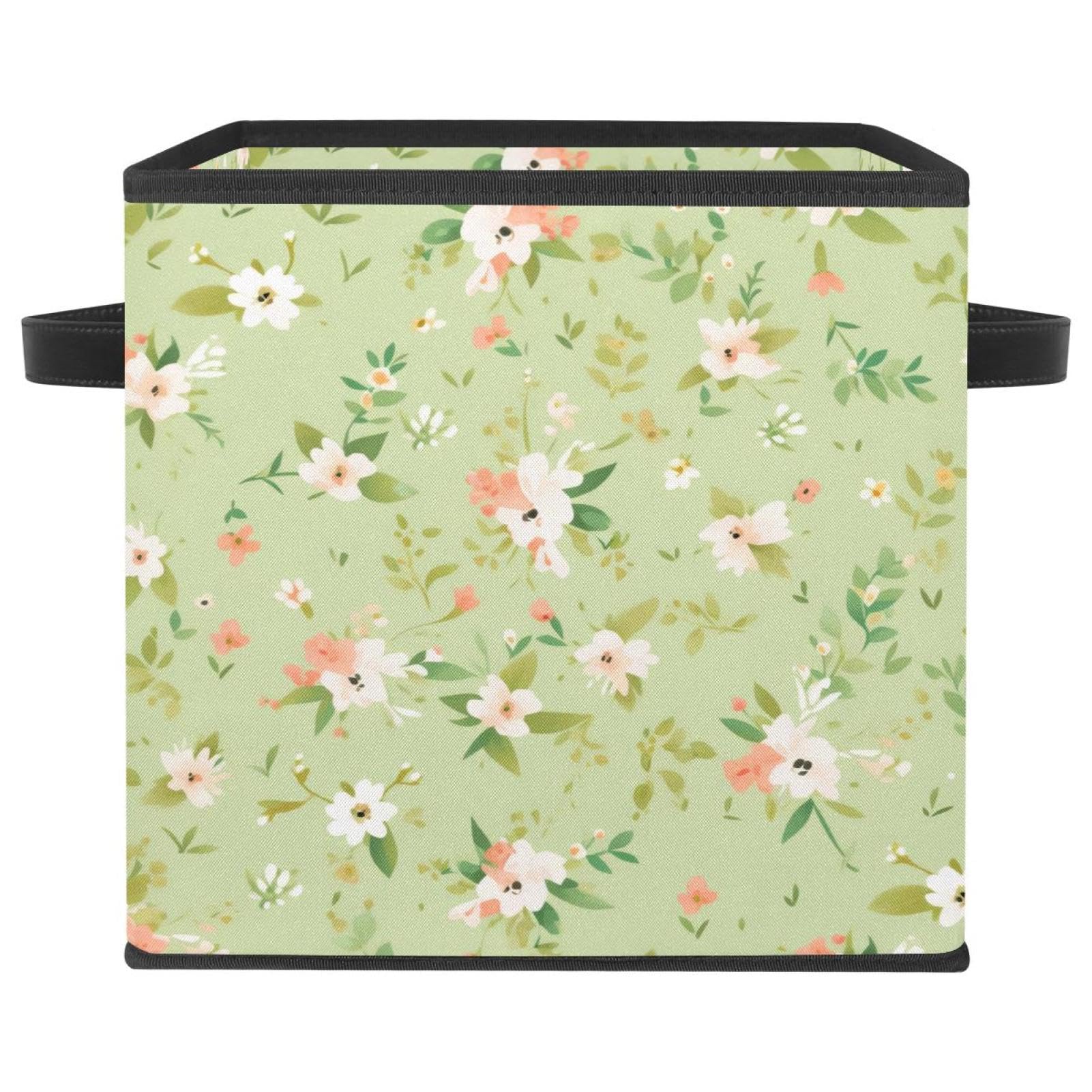 Grand bac de rangement cubique imprimé motif floral vert bac étagère cube tissu