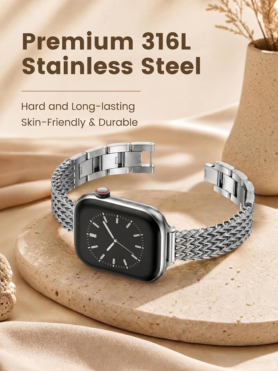 Minyee Compatible with Apple Watch Band for Women 42/41/40/38/44/45/46/49mm, Dressy Stainless Steel Metal Link Bracelet, Luxury Chain Designer Strap for iWatch Series 11 10 9 8 7 6 5 4 Ultra/SE 3 2 1 image 5