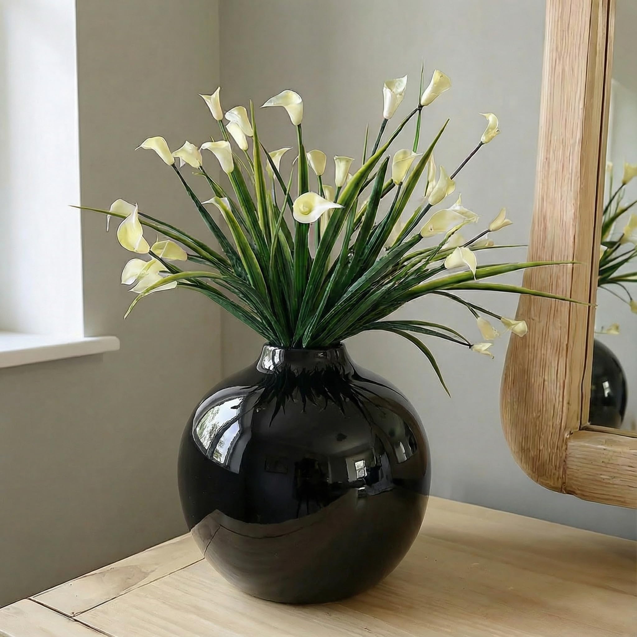 Amazon.co.jp: Willowy 7.5インチ ラージ ブラックセラミック花瓶 光沢