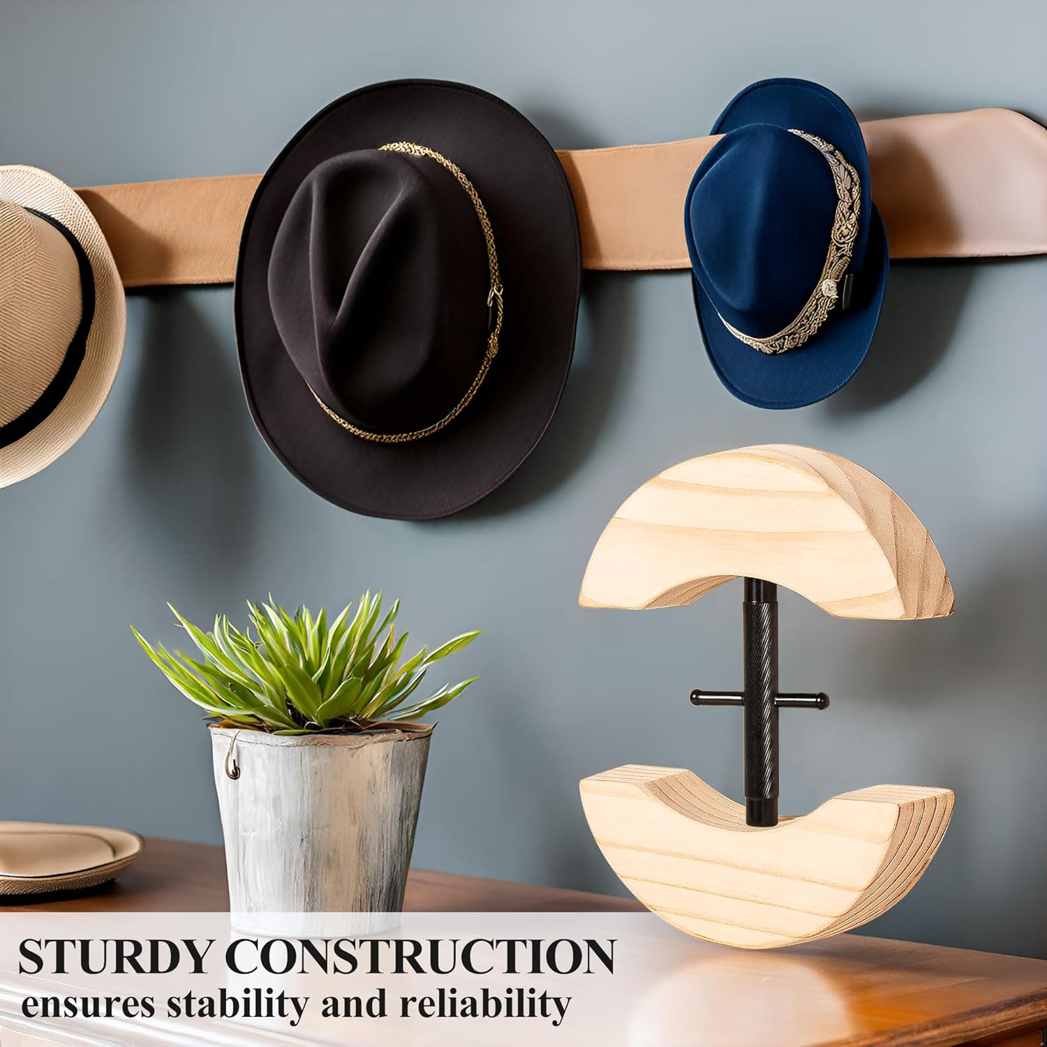 Hat Stretcher, Hat Stretchers for Fitted Hats, Wooden Hats Stretcher with Lever Wrench, Extender for Men Cowboy Baseball Cap - Image 6