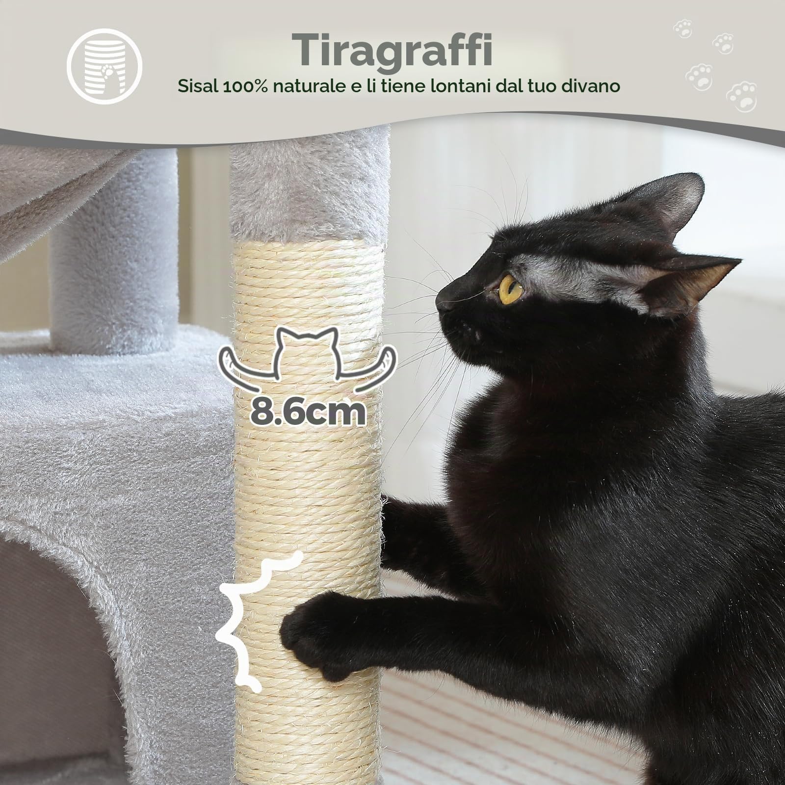 PAWZ Road Albero per gatti da interno con condominio super grande, torre per gatti con tiragraffi, grande amaca, palla penzolante e posatoio superiore, 79 cm, grigio