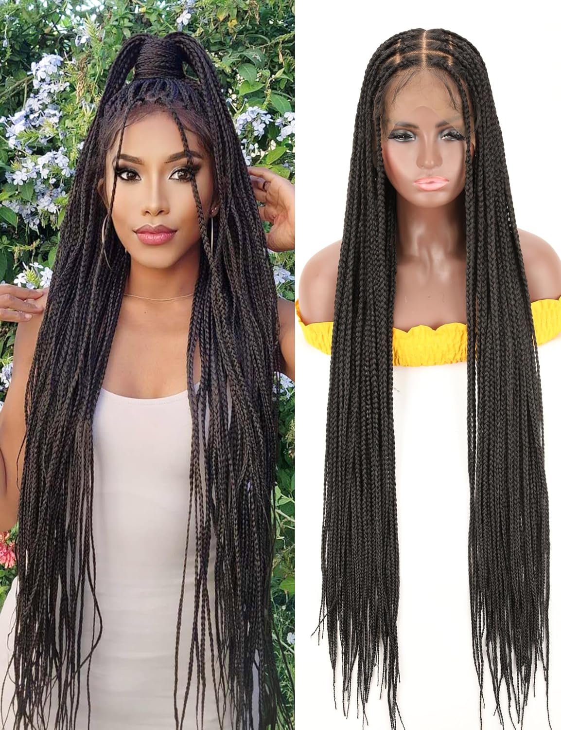 BEART Full Lace Braided Wigs for Black Women Clearance- 40 inch HD Full Lace Knotless Box Braid Wig- Glueless Braided Lace Front Wigs Heat Resistant Synthetic Cornrow Afro Braids Wig