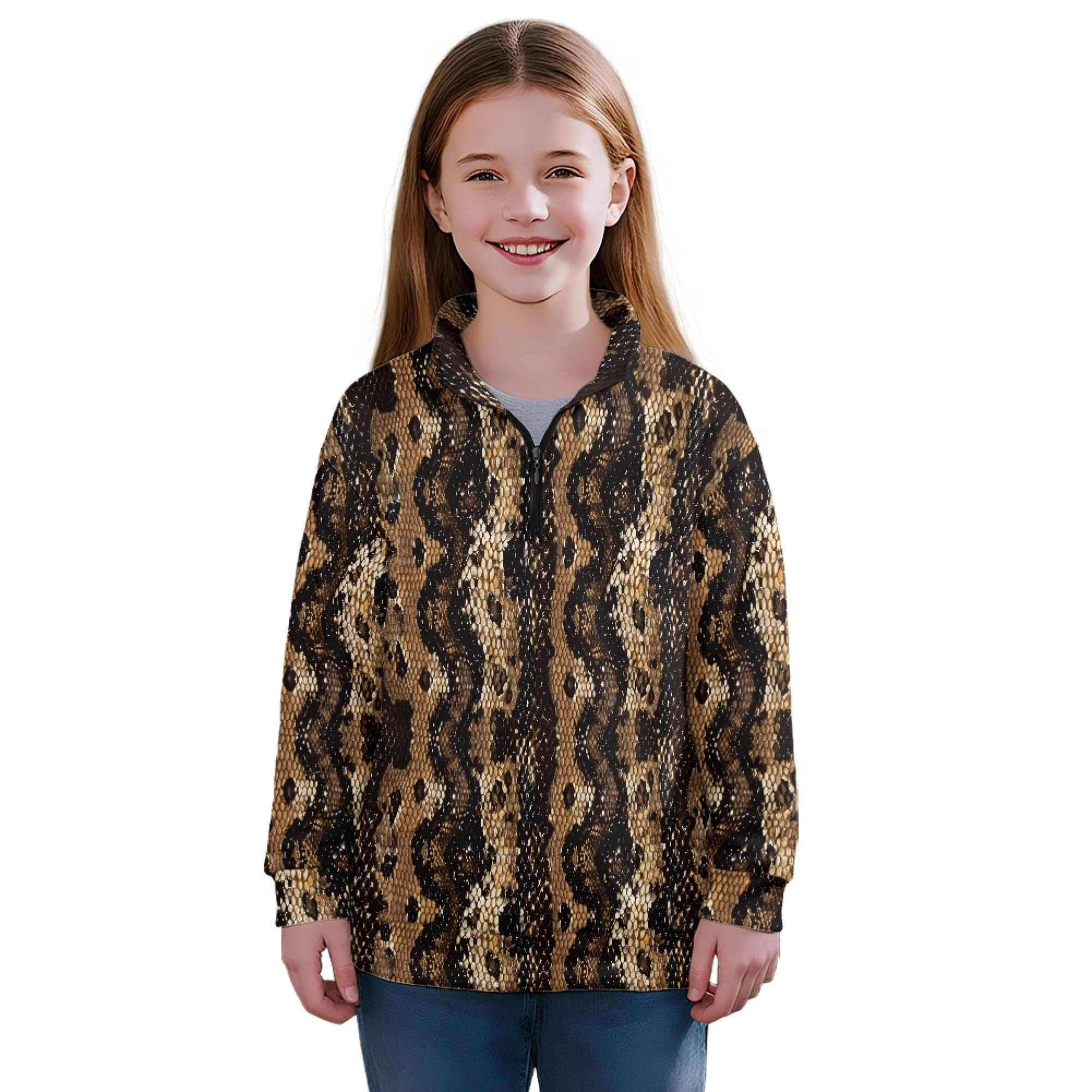 AmzPrint Half Zip Pullover Coat Girls Long Sleeve Pullover Spring Jogger Running Oversized Hoodies For Toddler Girls
