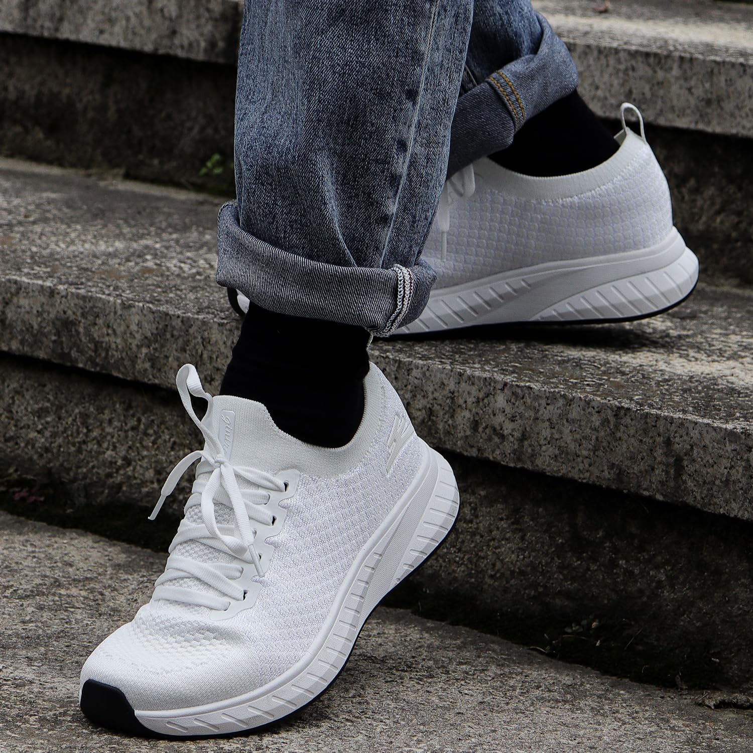 Mens Slip on Lightweight Walking Shoes Non Slip Breathable Running Shoes Comfort Tennis Workout Gym Sneakers with Shoelace - Image 2