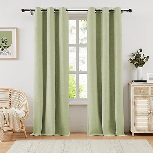 Miniatura 26 de Cortinas 100% opacas para dormitorio, cortina opaca de lino estilo granja de 84 pulgadas de largo, juego de 2 paneles, cortinas de ventana con