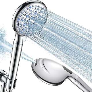 Veken Handheld Shower Head - High Pressure Water Flow and Multiple Spray Modes - 9 Unique Settings with 70 Inch Hose Extension - Speciality Power Wash Sprayer Function - Silver Chrome