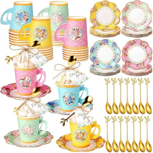 125 Pcs Tea Party Favors Set Floral Paper Teacups with