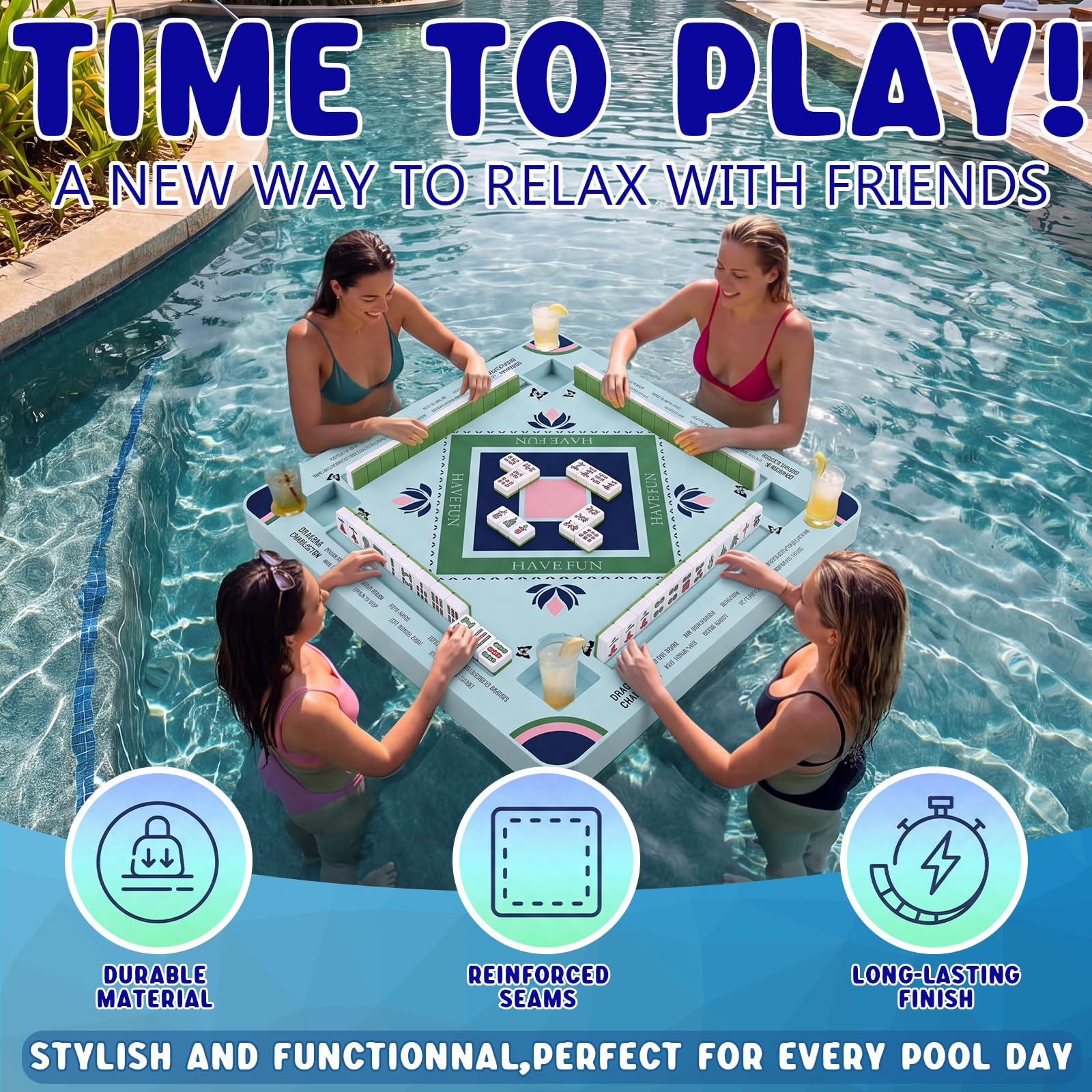 Grande tavolo da gioco galleggiante Mahjong per piscina, piscina e vasca idromassaggio, per giochi di carte Mahjong, domino, poker, piscine per adulti, vassoio da gioco per feste estive