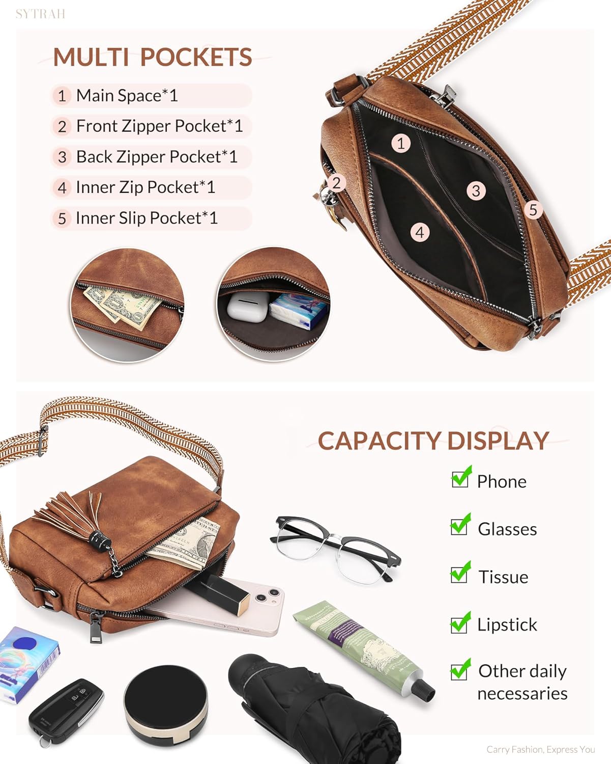 Crossbody Bags for Women, Lightweight Medium Crossbody Purse, Soft Leather Purses for Women Shoulder Handbags - Image 3