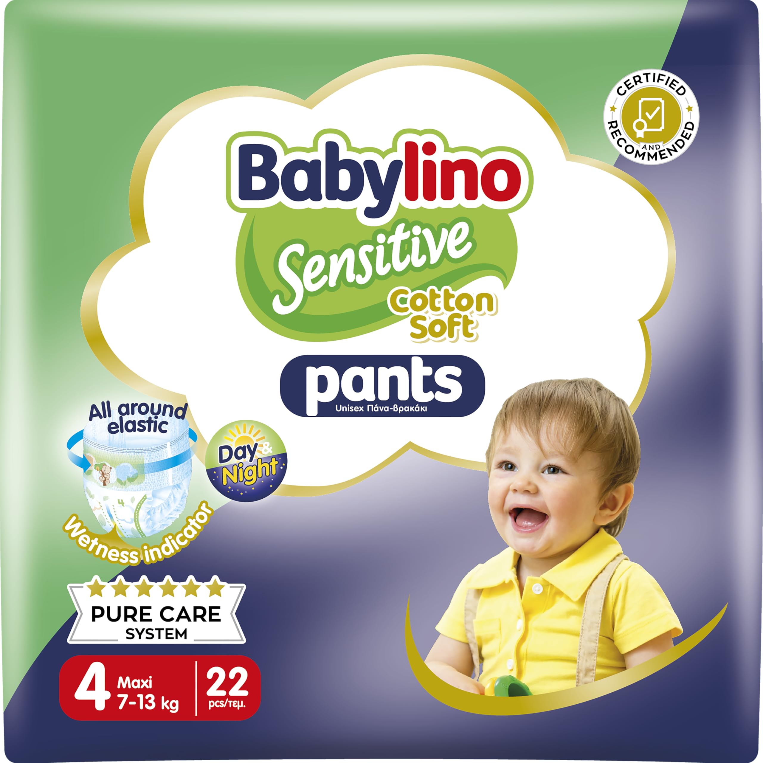 Babylino Sensitive Cotton Soft Windeln Größe 4, Pants Maxi (7-13 kg), 22 Stück