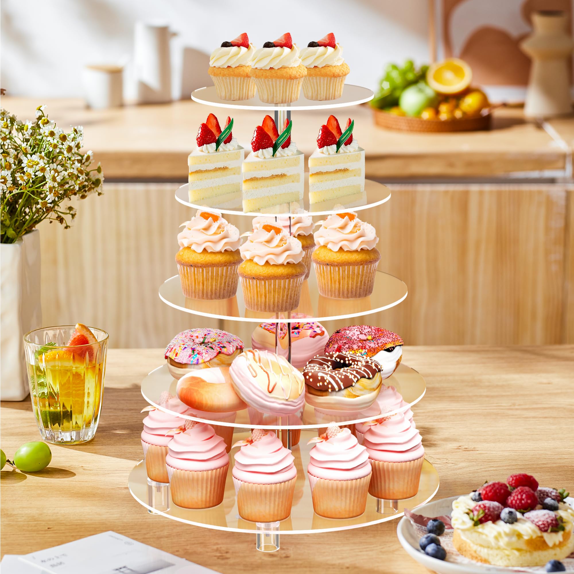 Condition photo showing New/Like New for Cupcake Stand for 50 Cupcakes, 5 Tier Cupcake Holder, Clear Round Cupcake Tower, Acrylic Cupcake Stand, Cupcake Display Stand for Party, Wedding, Birthday, Baby Shower, Halloween