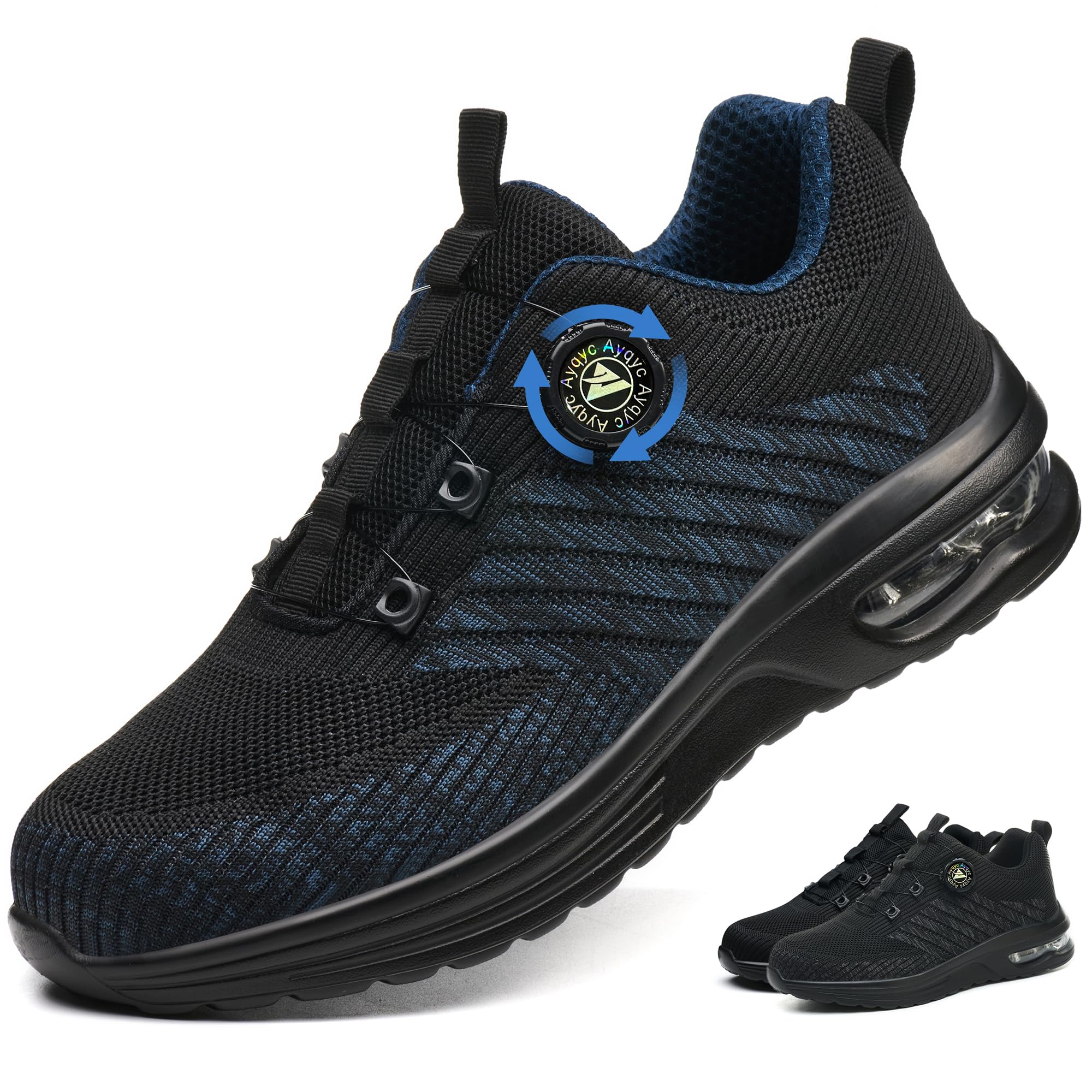 Buty ochronne męskie ze stalowym noskiem, buty ochronne damskie, lekkie buty ochronne, oddychające, antypoślizgowe, robocze buty ochronne z poduszką powietrzną, obrotową klamrą, sznurówki, NIEBIESKI