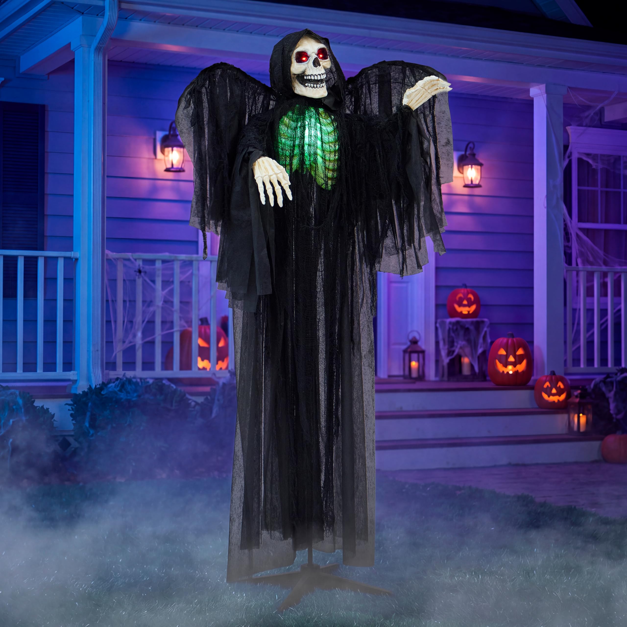 JOYIN 63" Halloween Animatronic Grim Reaper Decoración con alas, Fantasma de pie de tamaño Real con Ojos iluminados, Sonido Espeluznante y Cuerpo móvil