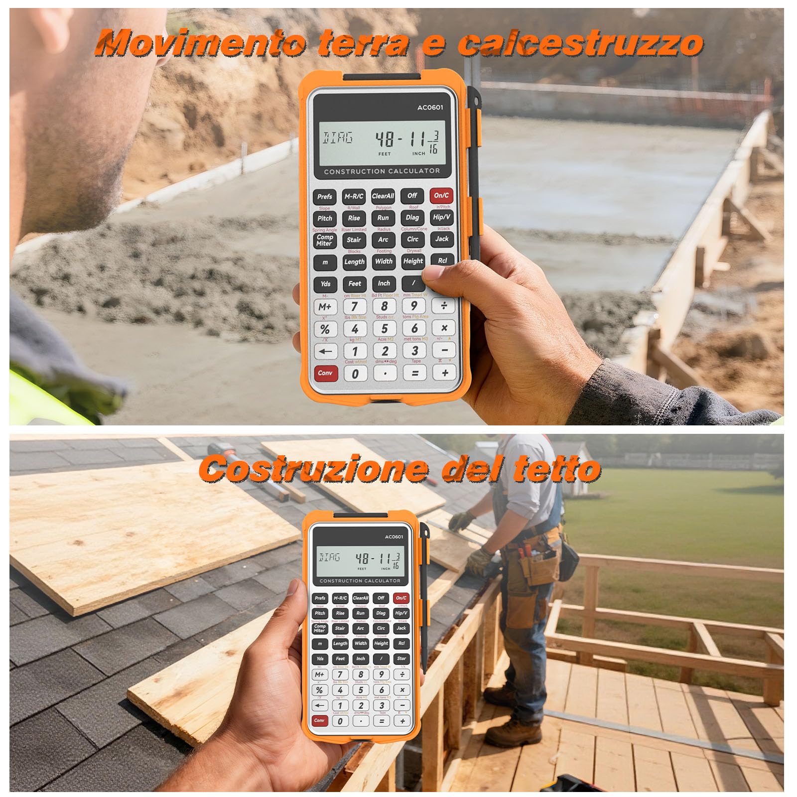 Calcolatore da Costruzione con Tavoletta per Scrittura Industriale e Scientifica ROATEE - Calcolatore per Ingegneri per Appaltatore, Calcolatori da Tasca Pollici-Piedi-Frazione per Carpentiere