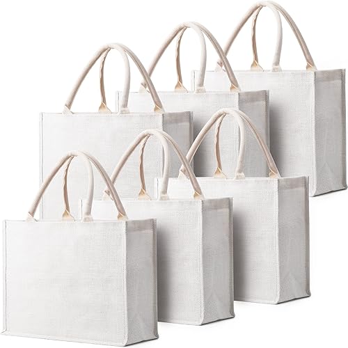 Segarty Bolsas de mano, paquete de 6 bolsas grandes de yute blanco de yute reutilizables, bolsa de regalo con asas, bolsas en blanco a granel para