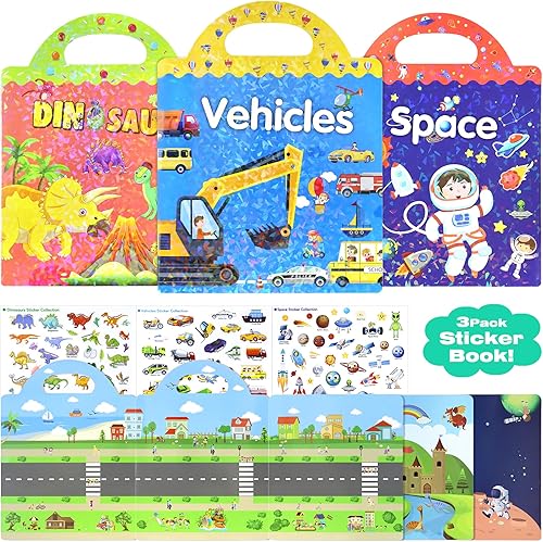 Miniatura 1 de CISOOTI Libro de calcomanías reutilizables para niños de 2 a 4 años, 3 juegos de calcomanías de viaje divertidas para niños, juguetes para niños de