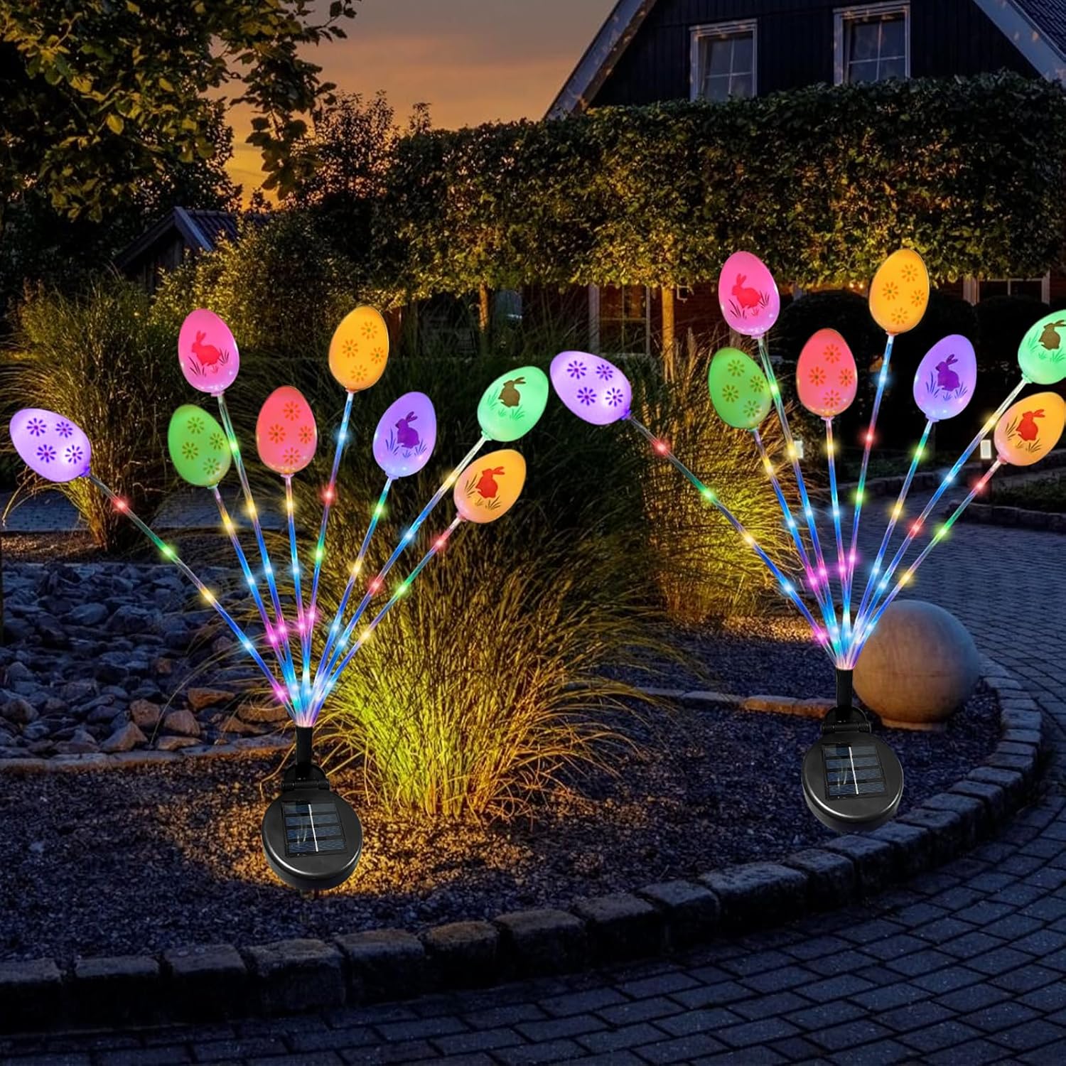 4 Pack Solar Easter Egg Light Outdoor Garden Pathway Solar Stake Light Colorful Eggs Swaying Firefly Light Waterproof Spring Yard Lawn Decor