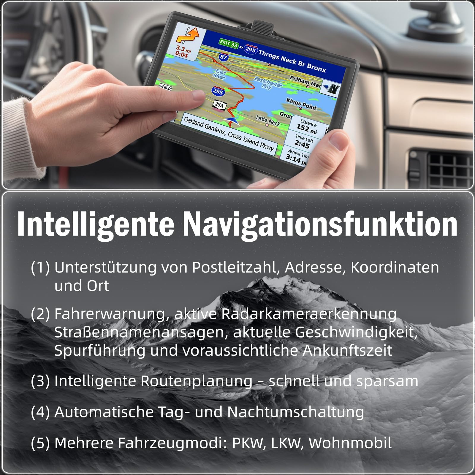 Riloer Navigationsgeräte für Auto Universal GPS Navigation Kit, 7 Zoll Sat Navi Display mit Klammer FM-Sender,Kartennavigation, mehrsprachige Einstellungen, MP3 Spielen, mit Stand