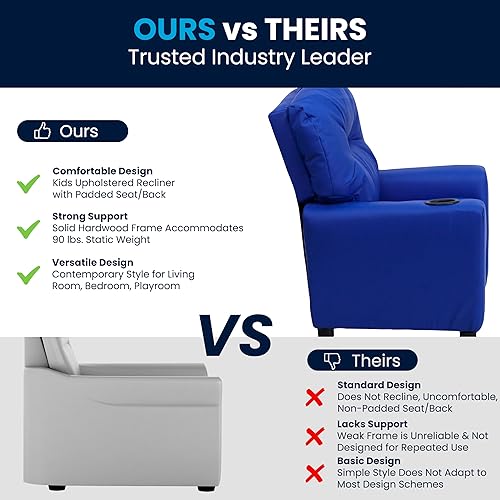 Miniatura 121 de Flash Furniture Chandler LeatherSoft - Silla reclinable para niños con portavasos y reclinable de seguridad, silla reclinable contemporánea para