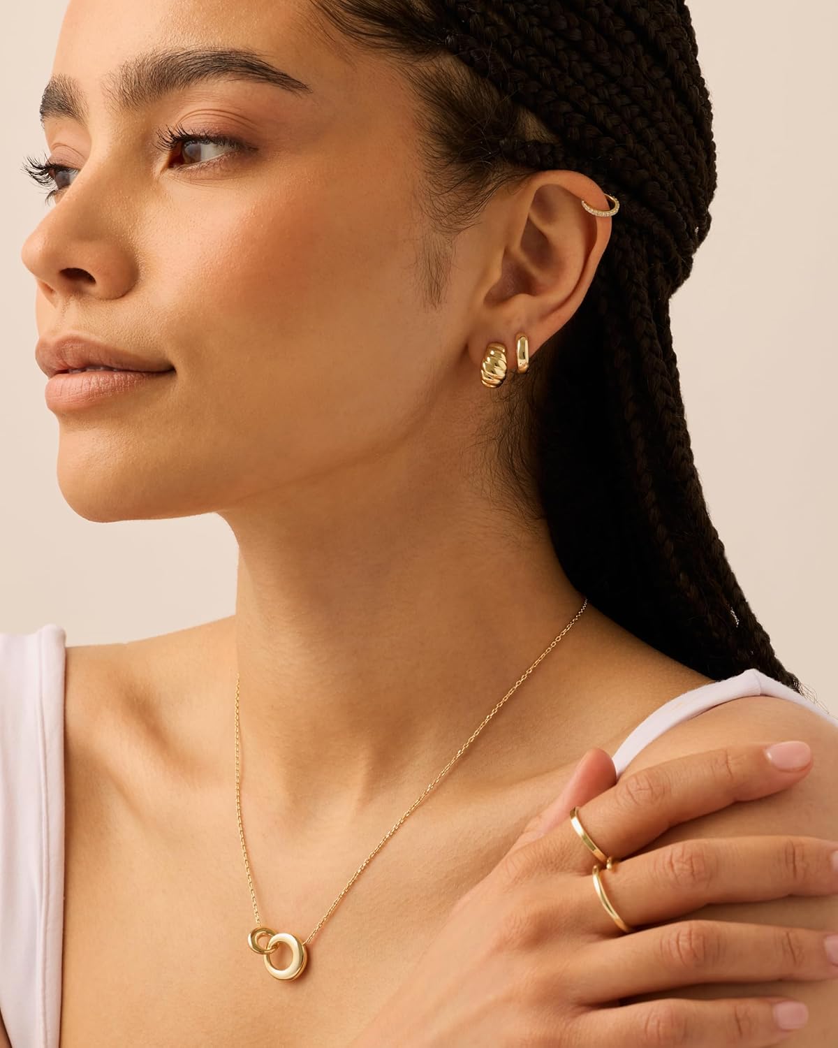 PAVOI 14K Gold Plated Ribbed Hoop Earrings for Women - Chunky Ridge Statement Earrings - Boho Puffy Croissant Huggie Hoops Trendy Gold Jewelry - Image 4