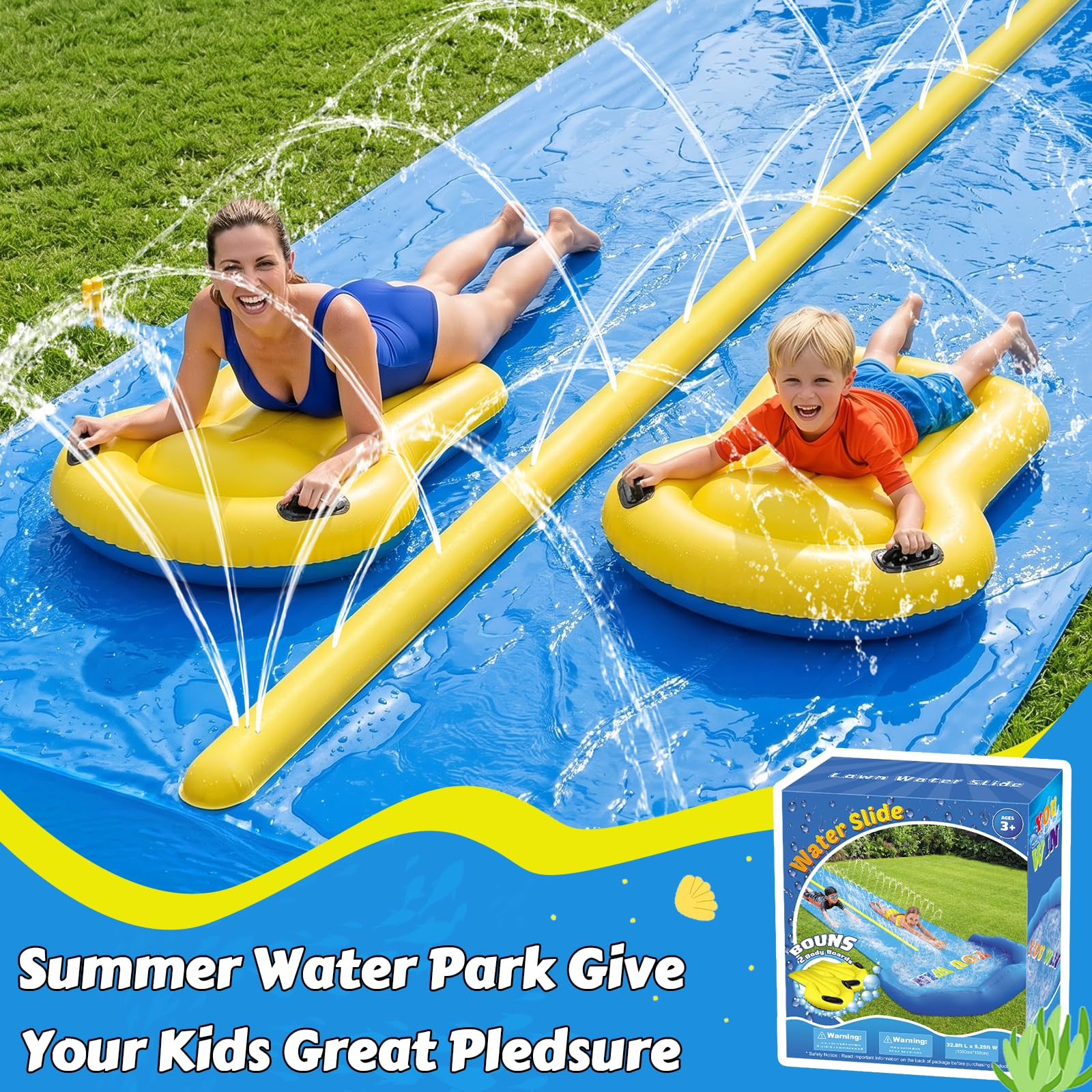 Evoio Wasserrutsche, 10 m, aufblasbarer Spritzwasserrutsche mit 2 Rennbahnen für Kinder, Jungen, Mädchen, Erwachsene, Wasserrutsche, Outdoor-Wasserspielzeug für Hinterhof, Garten