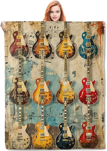Manta de música de guitarra vintage, regalos para mujeres, manta de franela de músico, manta suave y cálida para cama, sofá, hogar, viajes,