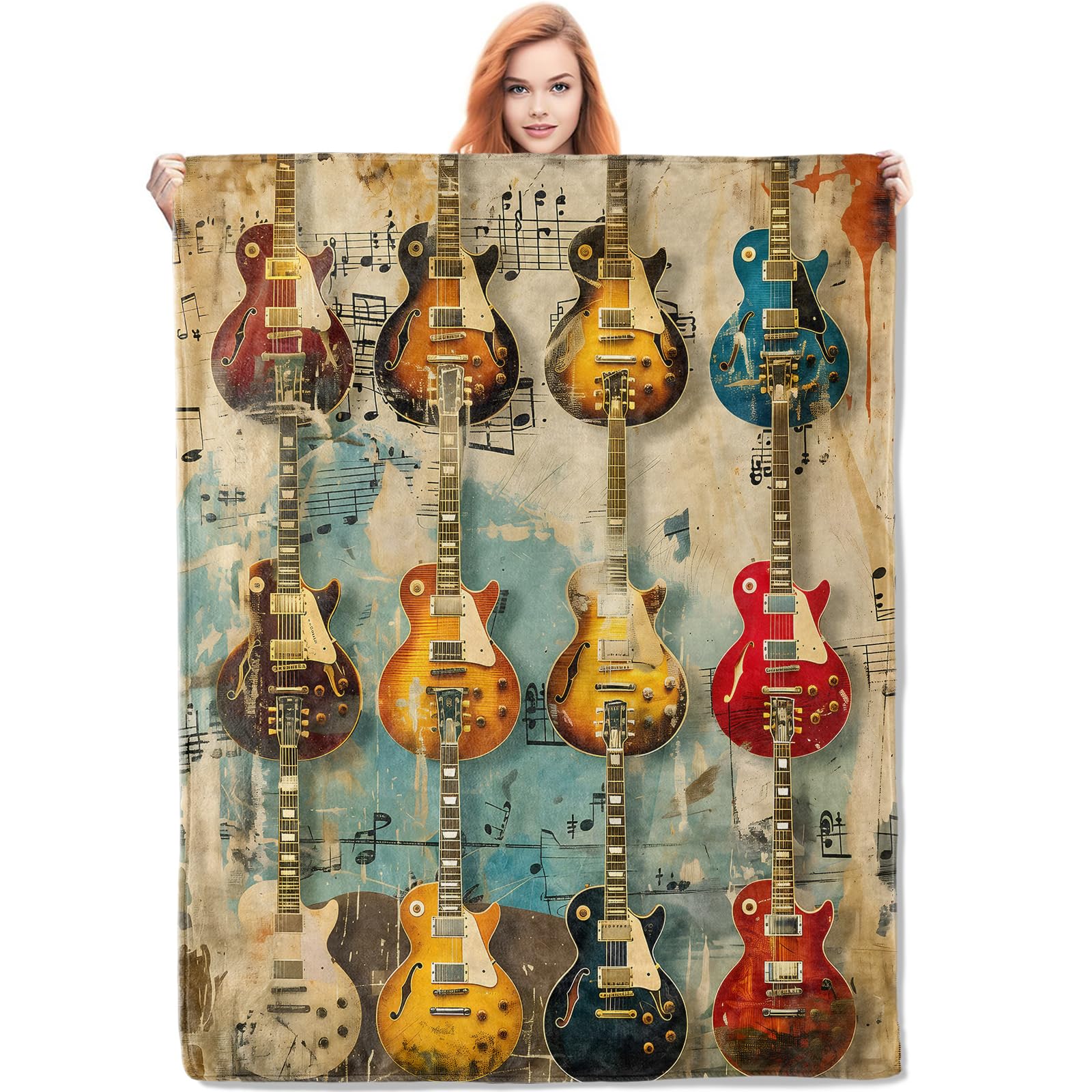Plaid flanelle doux guitare vintage pour femme adepte de confort