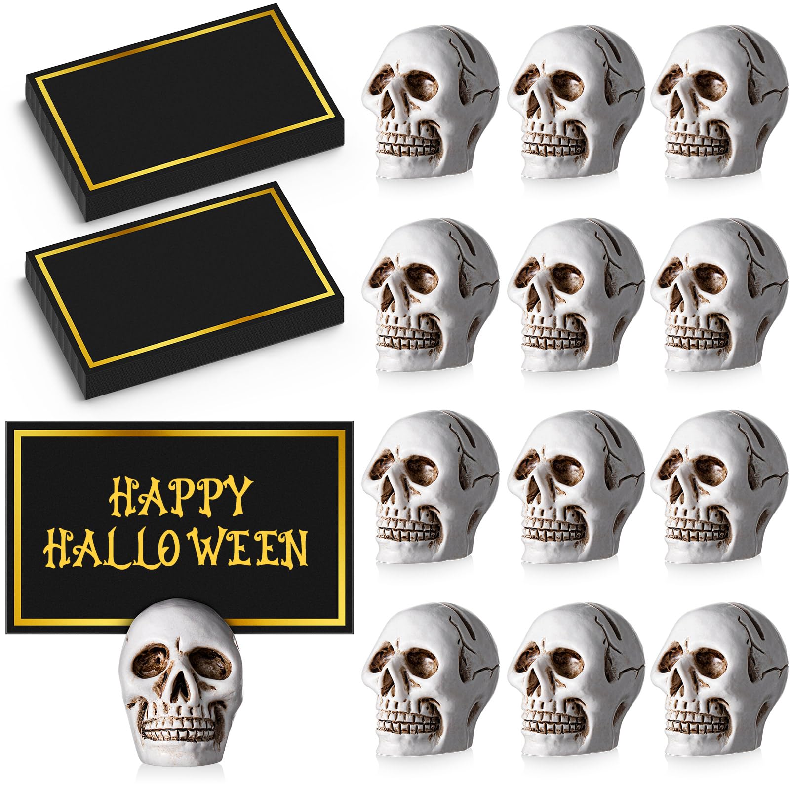 MotiMind 24 Set Halloween Skull Place Card Holder 48 Pcs Place Card Resin