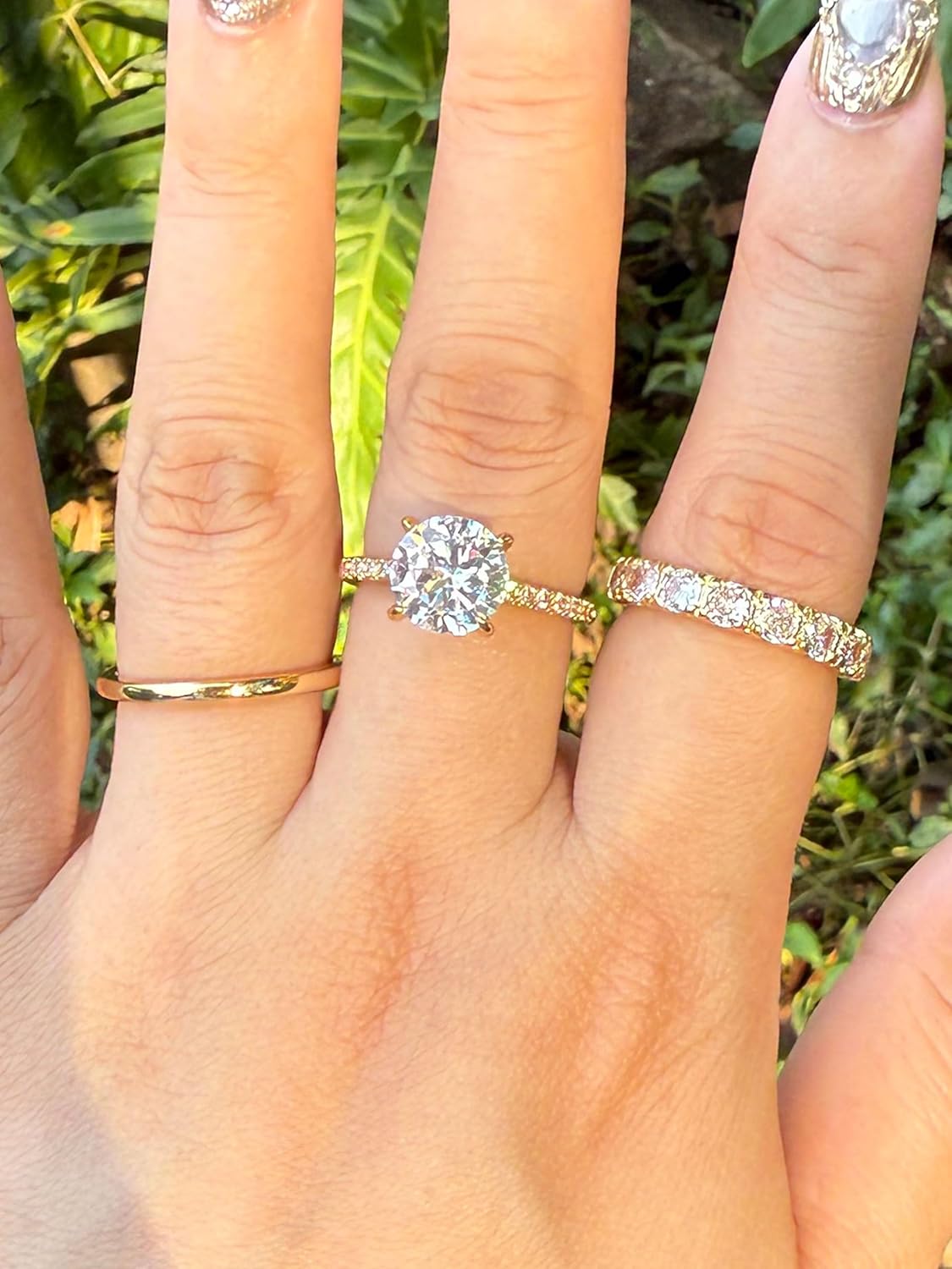 CEJUG 2.7Ct Cubic Zirconia Bridal Rings Sets Wedding Ring Sets for Him and Her 18K Gold Plated CZ Engagement Rings Band