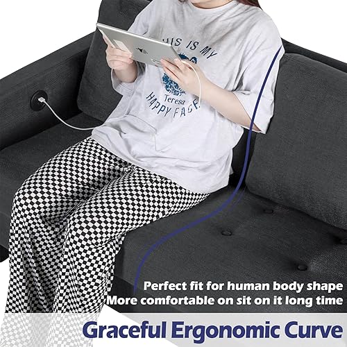 Miniatura 7 de STHOUYN Cómodo sofá biplaza de 57 pulgadas de ancho, sofá pequeño gris, sofá biplaza pequeño, sofás modernos de mediados de siglo, sala de estar,