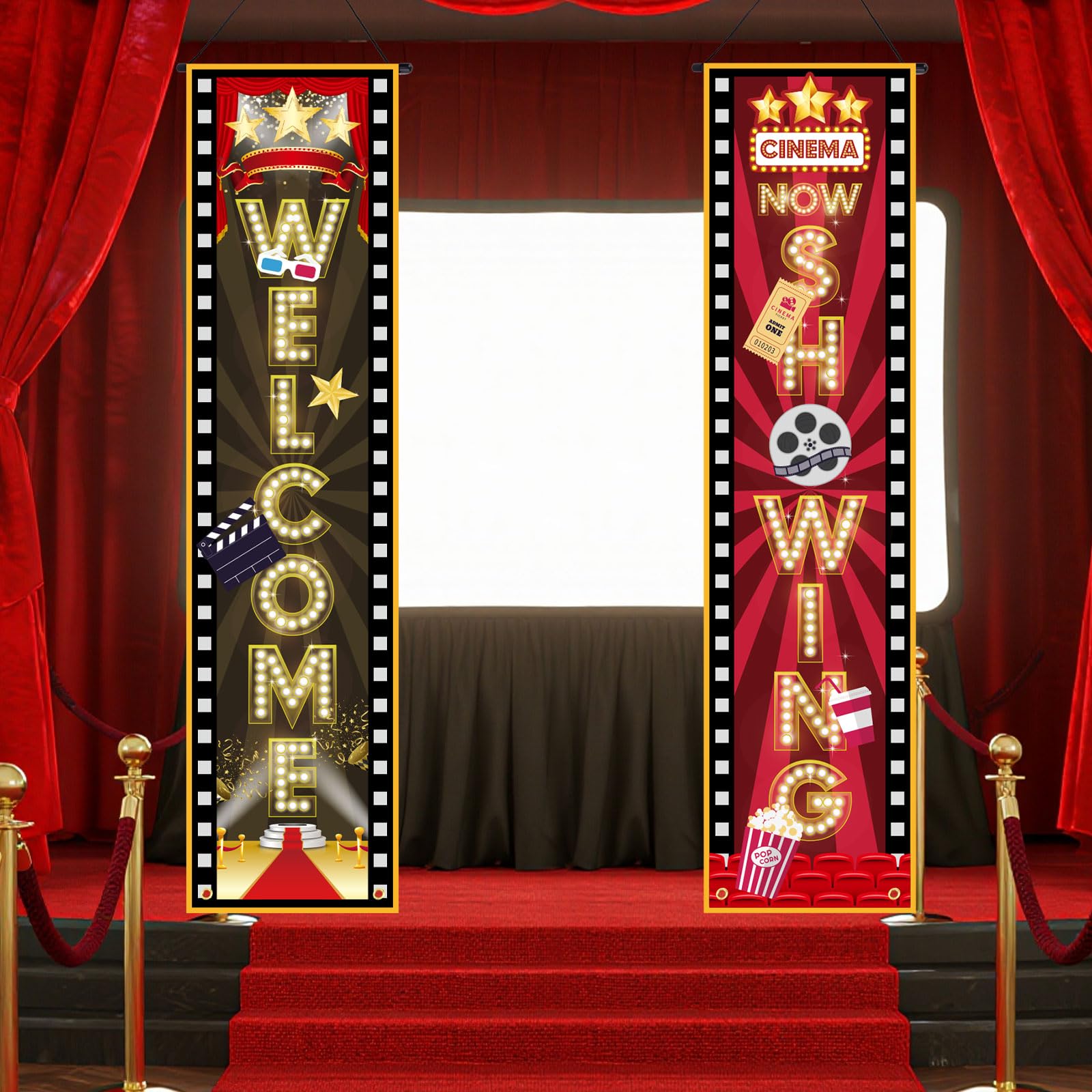 2pcs movie night porch banner - Image 3