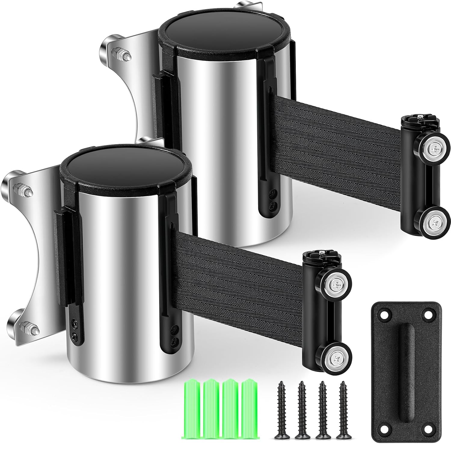 2 Pcs Retractable Belt Barrier Wall Mount Magnetic Retractable Wall Barrier with Stainless Steel Case for Grocery Retail Store Stadium (Black)