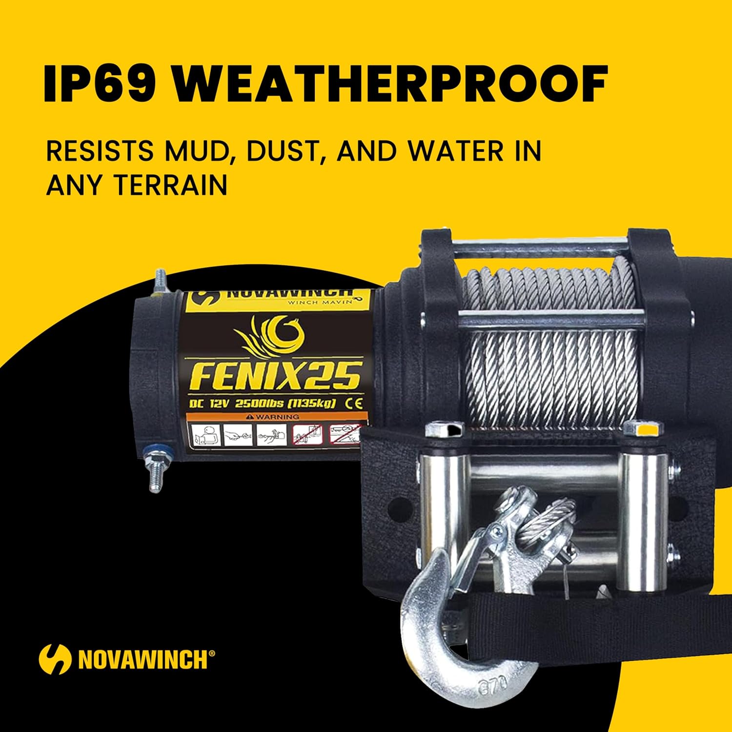 Fenix 2500 Wire Cable Winch - 2500 lb Electric Winch 12 Volt - ATV UTV Pulling Winch - Steel Wire Rope with 4 Way Roller Fairlead - 3 Stage Planetary Gearbox - Mechanical Load Holding Brake