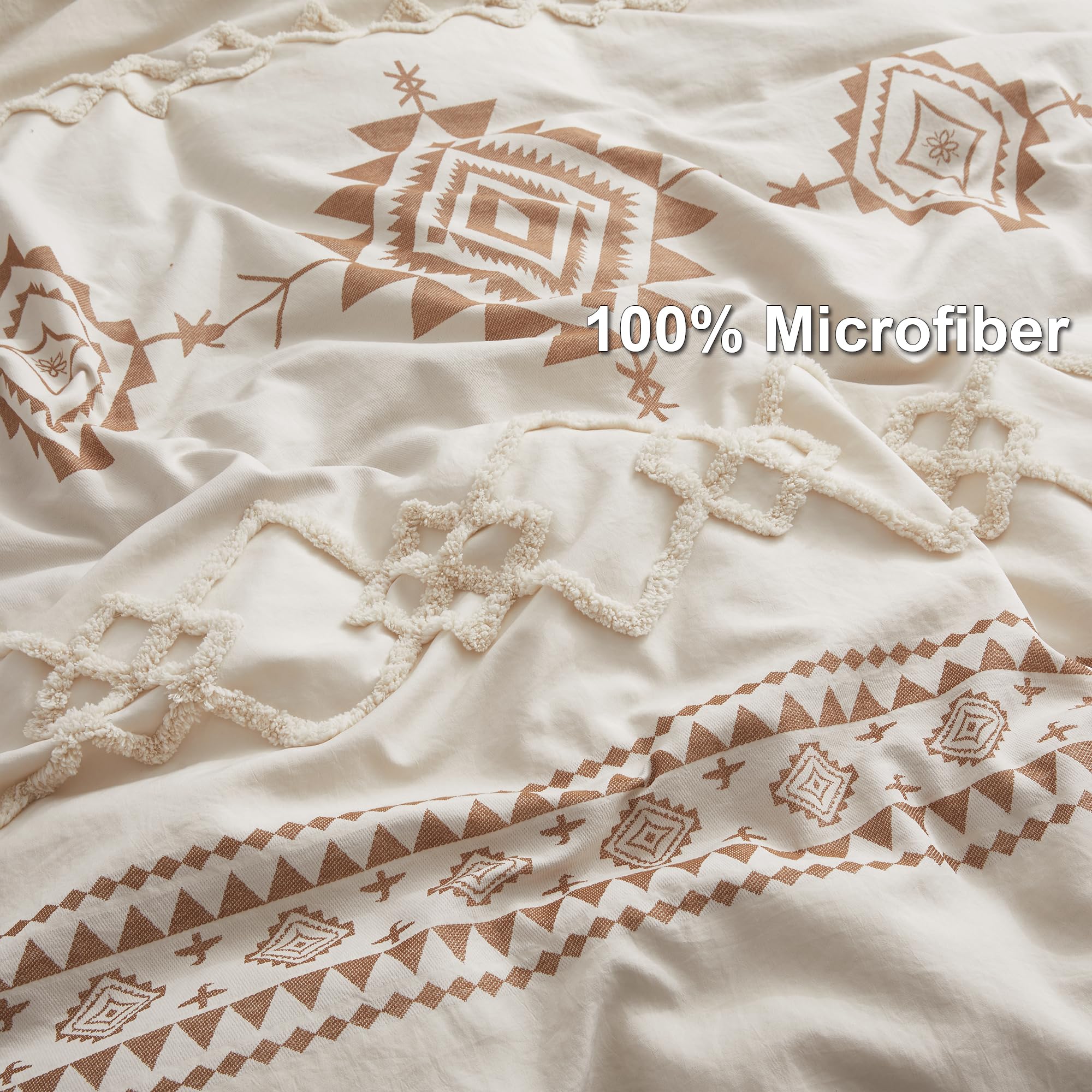 Oli Anderson Set Copripiumino Queen Trapuntato 3 Pezzi, Microfibra Leggera, Ricamo Bohémien, Grigio Chiaro, 228x228 Cm Con 2 Federe - 3