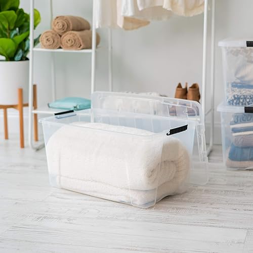 Miniatura 5 de IRIS USA - Contenedor de plástico de 72 cuartos de galón con tapa segura y hebillas de pestillo, paquete de 4 unidades, transparente, duradero,