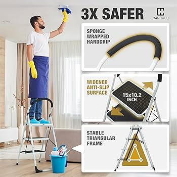 CAPHAUS 4-Step Ladder, Portable Folding Step Stool with