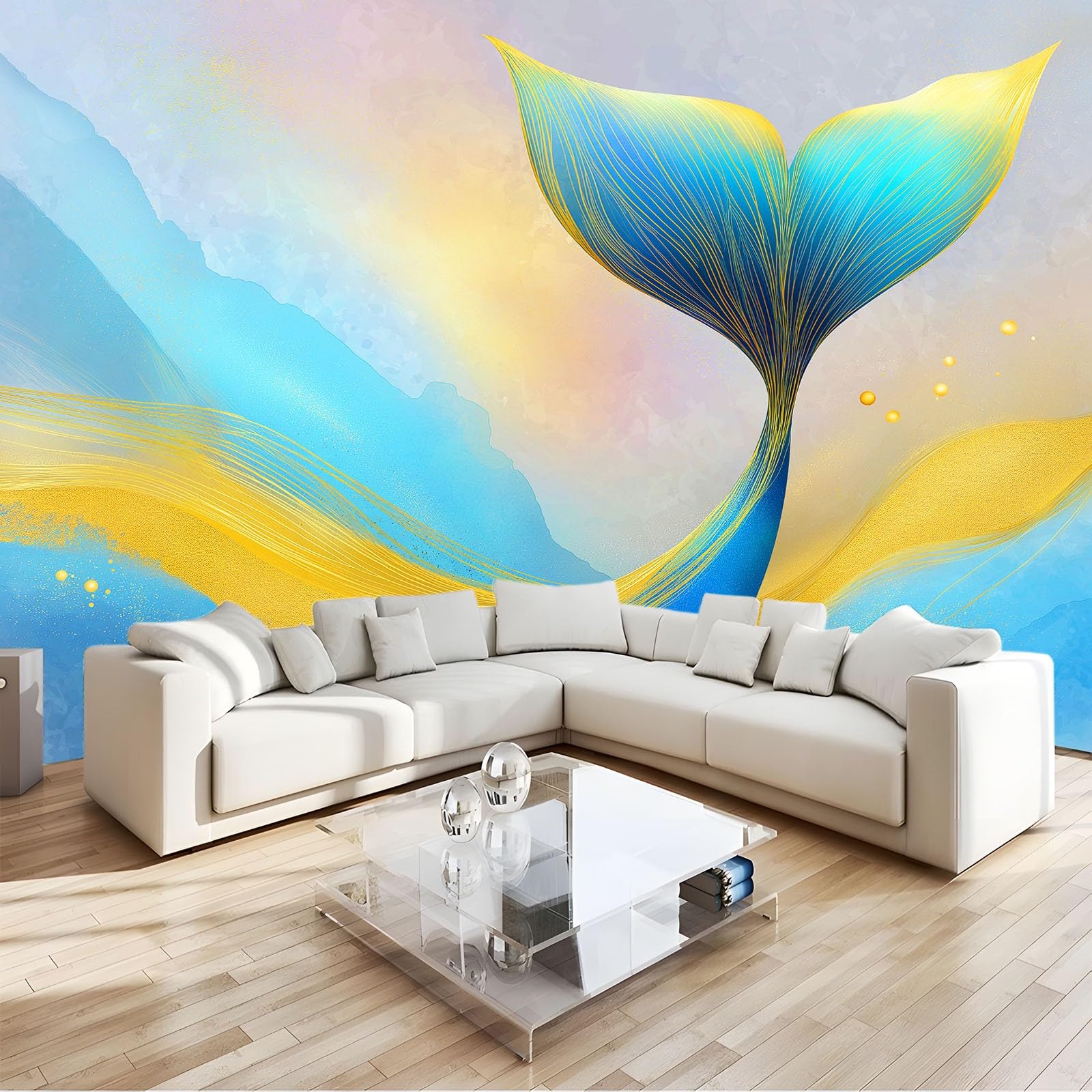 Niestandardowa fototapeta 3D, 200 x 140 cm, fantazyjna sztuka, syrenka, mural, gruba włóknina, niebieska tapeta do salonu, tło telewizyjne